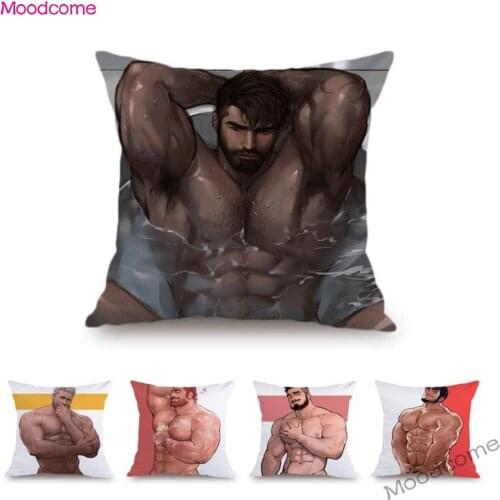 Hot Sexy guy Bare Chest Hairy Body Gym Builder Nice Butts Cartoon Boyfriend Sofa Throw Pillow Case Gay Art Velvet Cushion Cover