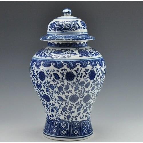 Chinese Antique Qing Qianlong Mark Blue And White Ceramic Porcelain Vase Ginger Jar