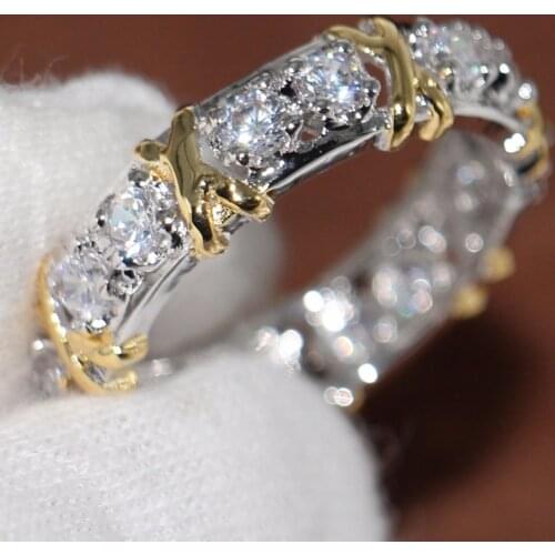 Lovers' Ring for Women Sparkling Fashion Jewelry 10KT White&Gold Filled Clear 5A Zirconia CZ Enternity Wedding Band Finger Rings