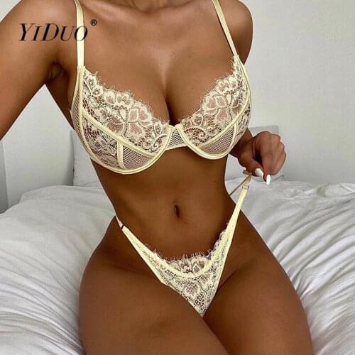 YiDuo Erotic Sensual Lingerie Underwear Women Push Up Underwire Bra Brief Sets Solid Lace Ladies Sexy Lingerie Set 2021 New