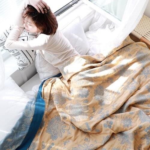 Summer Gauze Pure Cotton Fabric Air-Condition Nap Towel Blanket Deep Sleeping Adult Student Kids Cozy Thin Blankets Bed Sheet