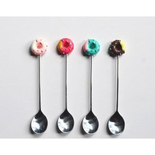 1Pcs Stainless Steel Doughnut Spoon Cake Coffee Dessert Tea Ice Cream Stirring Spoons Candy Cute Cartoon Teaspoon