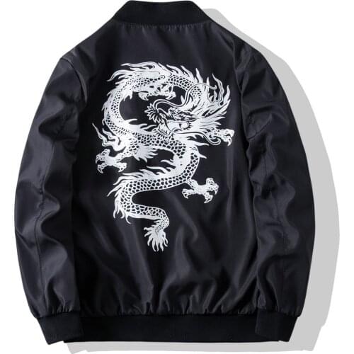 LUCLESAM Winter Men Chinese Style Dragon Print Bomber Jacket Mens Casual Zipped Jacket chaquetas hombre