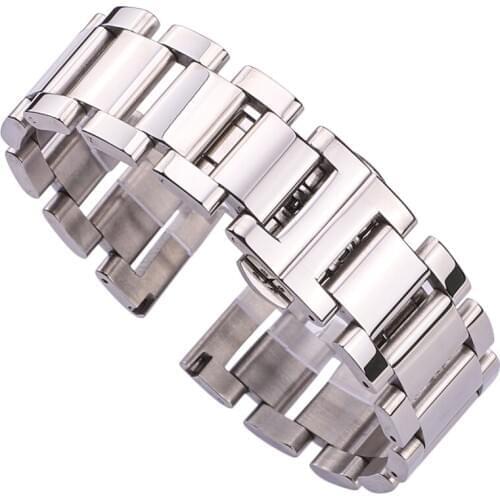 HENGRC Metal Watch Band Bracelet Women Fashion Stainless Steel Polished Watch Strap Men Watchbands Clocks Accessories 20mm 22mm