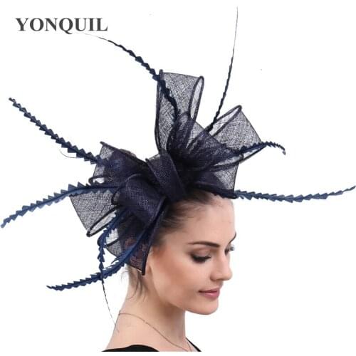 Fashion Party Hats Sinamay Fascinators Headwear Navy Accessories Women Ladies Bridal Feathers Hair Accessories New Arrivals
