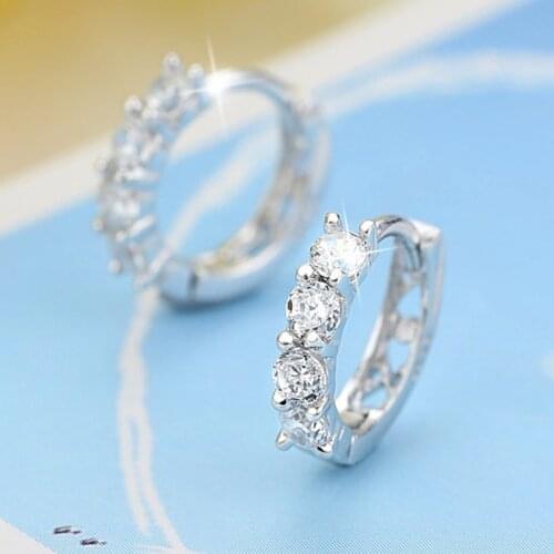 Fashion 925 Sterling Silver Earrings Girl Jewelry Shiny A Row Zircon Heart Hoop Earring Women Anniversary Accessories KOFSAC