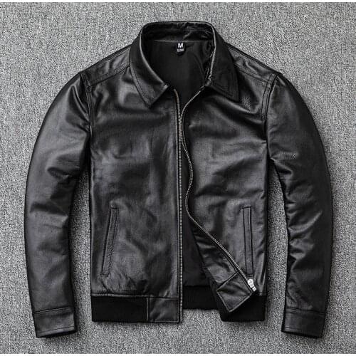 Men Fashion Long Slevee Coat Genuine Leather Coat 6Xl Classic Casual Style Cowhide Jacket Men Fathers Gift Solid Color Causal