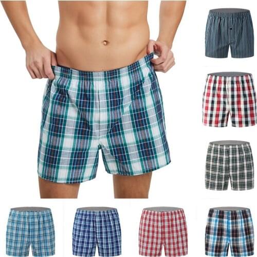 Men Underwear Boxers Plaid Underpants Cotton Comfortable Underwear Striped Panties Loose High Quality Oversize Breathable Boxers