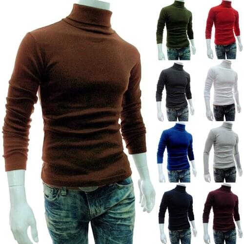 Autumn Winter Men Sweater Men Turtleneck Solid Color Casual Sweater Men Slim Knitted Warm Pullovers