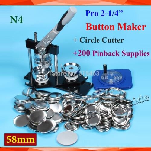 N4 2-1/4" 58mm Button Maker +Fixed 8 Size Circle Cutter+200 Sets Metal Pinback Button Badge Machine