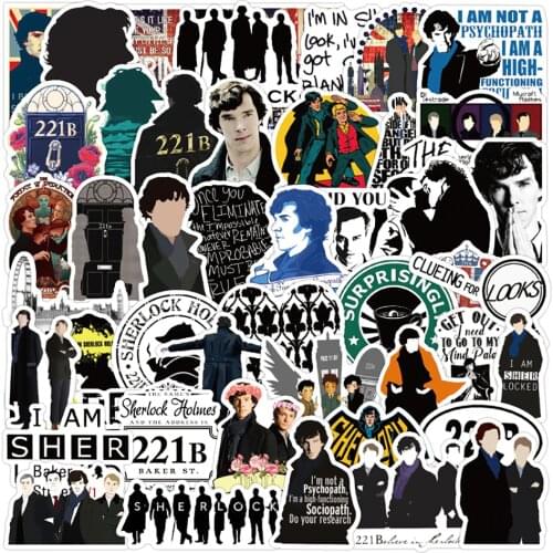 50PCS TV Show Sherlock Graffiti Stickers Funny Skateboard Guitar Suitcase Freezer Laptop Classic Toy Cool Sticker Decals Kid Toy