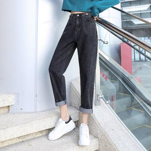 2021 New Mom Harem Pants Womens High Waist Casual Loose Solid Color Denim Pants Female 2021 Spring Brand Trousers Streetwear