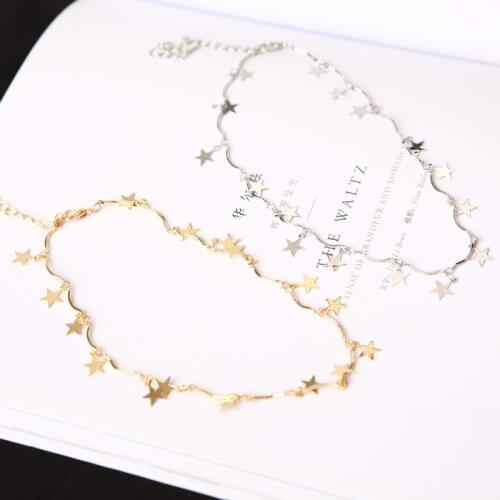 Punk Fashion New Woman Necklace Simple Metal Five-pointed Stars Arc Chain Choker Necklace For Women Girls Jewelry Collares