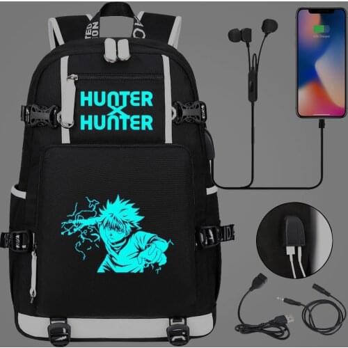 New Boys Girls Kids School Book Bags Luminous Anime HUNTER×HUNTER Women USB Laptop Backpack Canvas Men Travel Bagpack Bookbag