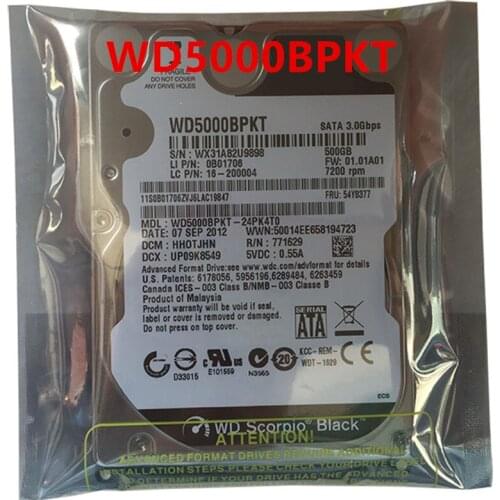New Original HDD For WD 500GB 2.5" SATA 3 Gb/s 16MB 7200RPM 9.5MM For Internal Hard Disk For Notebook HDD For WD5000BPKT