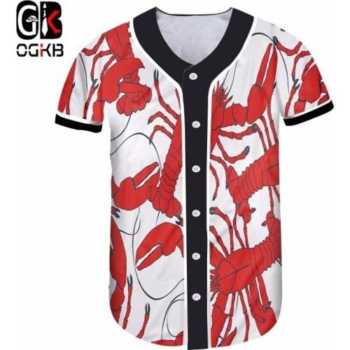 OGKB Unisex Hiphop Streetwear Punk Style Button Tshirt Women/mens Cool Print Red Lobster 3D T-shirt Casaul Tee Shirt