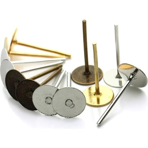 200pcs/lot Gold/Silver Color Earring Base Fit 6mm Cabochon Cameo Settings Ear Post Earring Findings for DIY Jewelry Making F26