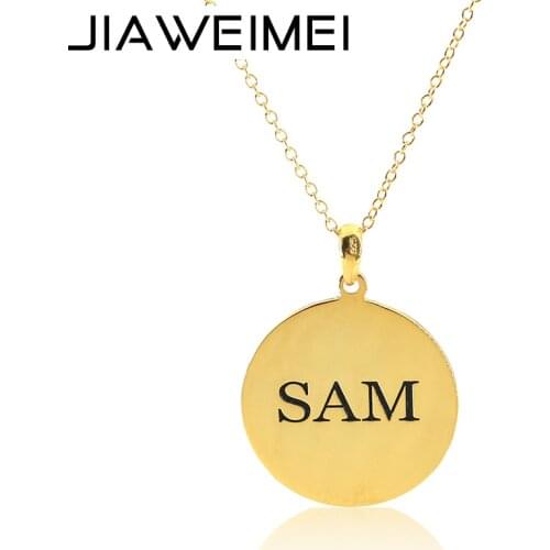 0.8 inch Gold Plated Sterling Silver 925 Disc Necklace Engravevd Initial Custom Fashion Women Jewelry