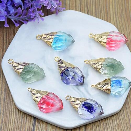 Acrylic Resin Imitation Natural Crystal Stone Pendant Charms 5pcs/lot For DIY Fashion Jewelry Making Finding Accessories