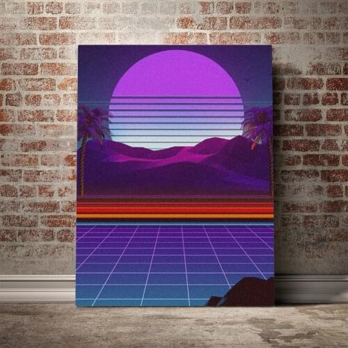 Retro Neon Aesthetics Synthwave Poster Wooden Frame Canvas Painting Wall Art Decor Room Study Home Decoration Framed Prints