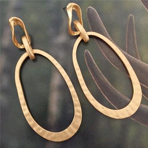 Casual Gold Or Silver Color Plating Big Oval Drop Earrings For Wome Vintage Bohemia Elegant Gorgeous Trendy Jewelry Accessory