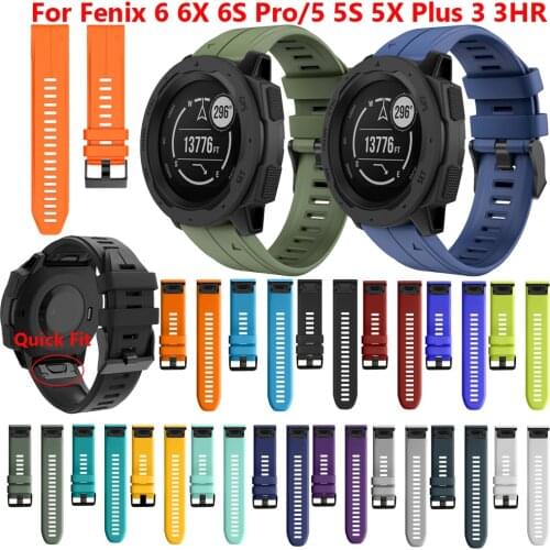 Sport Silicone Watchband Wriststrap for Garmin Fenix 6X 6 6S Pro 5X 5 5S Plus 3 HR 20 22 26mm Easy Fit Quick Release wirstband