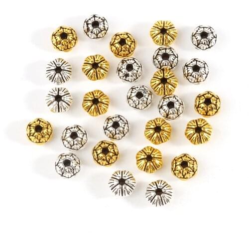 7*5mm Metal Alloy Tibetan Spacer End Beads Diy Bracelet Accessories Flower Loose Beads for Jewelry Making Supplies Wholesale