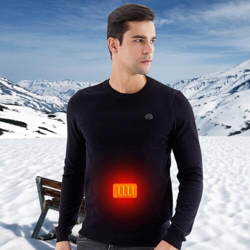Carbon Fiber Heated Tops Colthing Fashion Heated Wool Sweater Round-neck Carbon Fiber Heated Tops For Winter Hiking Camping