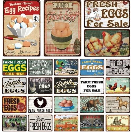 Vintage Fresh Egg Metal Sign Animals Horse Zebra Elephant Tin Sign Retro Farm Plaque Pub Bar Garden House Painting Decor 3Cda-34
