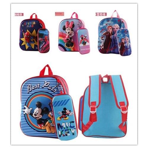 2pc Disney Mickey Mouse Children Backpack Waterproof School Bag Pencil Case Baby Boy 3d Anime Pattern Book Bag Girl Baby Satchel