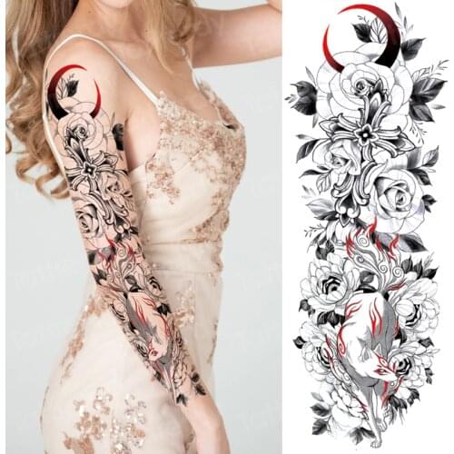 Large temporary tattoos for women men full arm tattoo sticker sleeve thigh big body art decal black waterproof fake tatoo flower