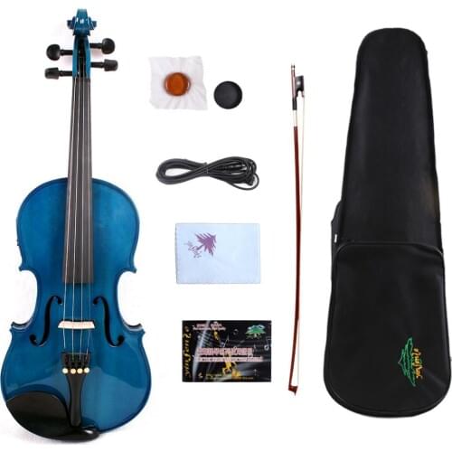 Yinfente Blue Electric Acoustic Violin 3/4 4/4 Maple+Spruce Hand made Sweet Tone Free Case+bow+Cable#EV1