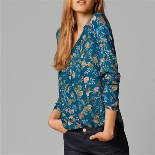 CUHAKCI Chiffon Blouse Female Women Shirts Autumn Elegant Long Sleeve Print V-Neck Work Wear Plus Size Tops