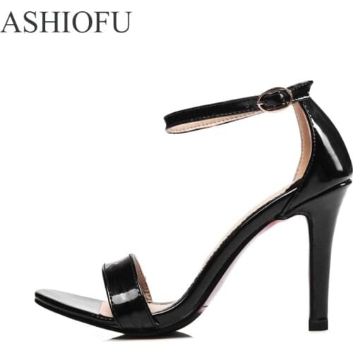 ASHIOFU Handmade Ladies 10cm High Heel Sandals Buckle Strap Open-toe Summer Shoes Party Prom Fashion Daily Wear Evening Sandals