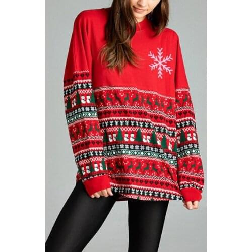 Women’s Christmas Sweatshirts, Long Sleeve Casual Loose Cartoon Letter Printed Pullover Christmas Shirts Tops Sweatshirts