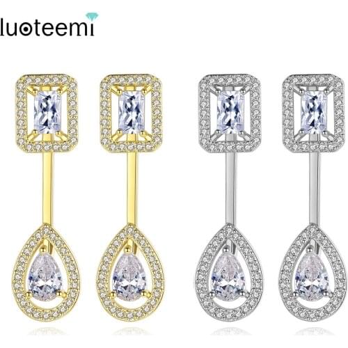 LUOTEEMI Brand Design Square Detachable Stud Earrings Women Shining CZ Two Kinds of Wearing Fashion Jewelry Double Color Brincos