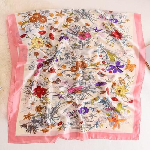 2020 new summer women fashion quality soft silk scarf flowers printing scarves female shawls Beach cover-ups wraps silk bandana