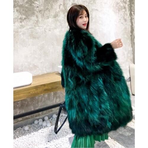 Ladies Genuine Real natural Raccoon Fur Coat Womens X-long Overcoat jacket warm winter custom any szie Free shipping
