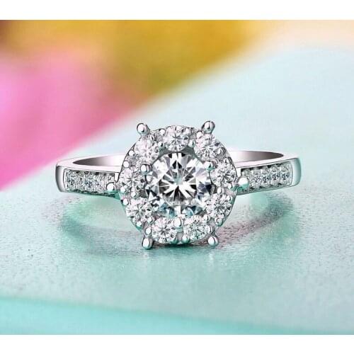 Engagement Ring Jewelry For Women Lab Grown Diamond Solid 18K Au750 White Gold 1ct 6.5mm Round Cut Moissanite Halo Ring