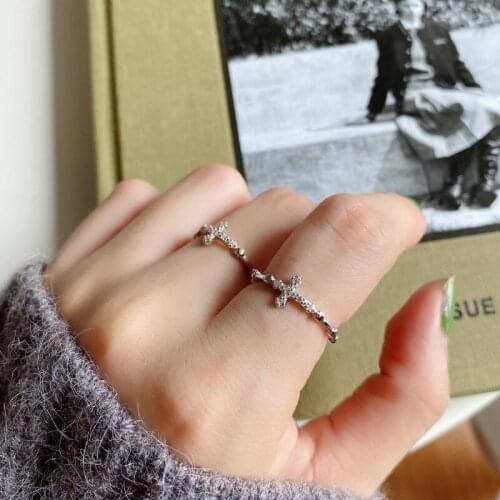 100% Pure 925 Sterling Silver Belief Cross Finger Rings With White Zirconia Stone For Women Party Gift Jewelry