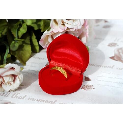 New Velvet Flocking Heart Ring Box 4.8*4.2*3cm 12pcs Red Romantic Wedding Ring Box Jewelry Display Gift Case Free Shipping