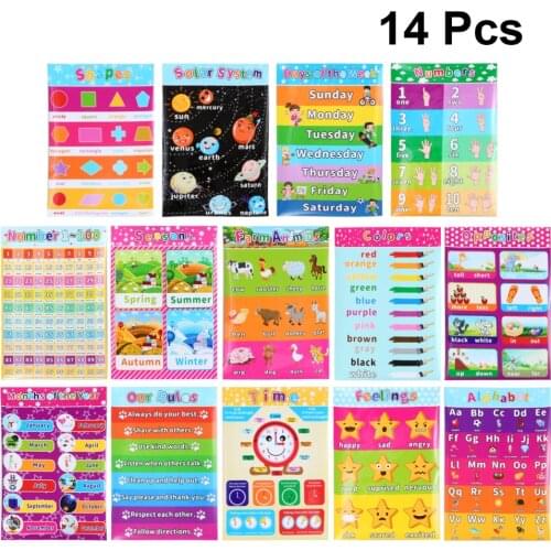 14pcs Early English Educational Preschool Posters Charts Alphabet Letters Posters for Preschoolers Toddlers Kids