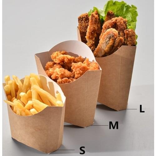 50pcs High quality french fries box kraft paper box disposable takeaway carton chicken rice fried chicken box snack packing box