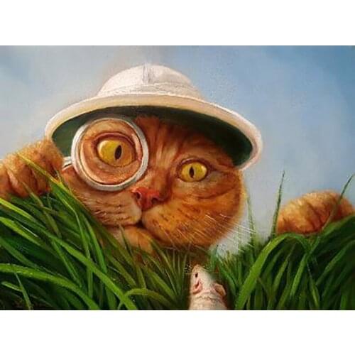 5D DIY Cartoon Cat Magnifier Diamond Painting Full Drill Embroidery Cross Stitch Mosaic Craft Kit Home Decor Christmas Gift