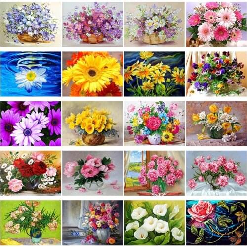 DIY 5D Diamond Painting Flower Arranging Rose Cross Stitch Landscape Diamond Embroidery Full Round Drill Rhinestone Home Decor