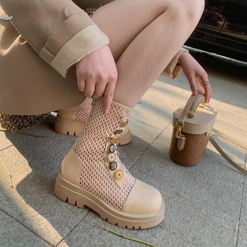 Genuine Leather Summer Boots Shoes for Women Platform Fashion Quality Thick Heels Pumps Office Lady Shoes Woman