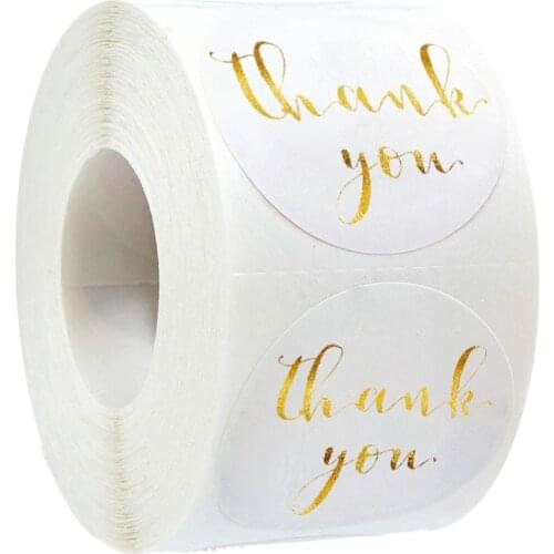 Paper Round Thank You Stickers With Heart 1inch 50pcs Gold Foil Label Stickers Gift Packaging Seals Kraft Stationery Sticker
