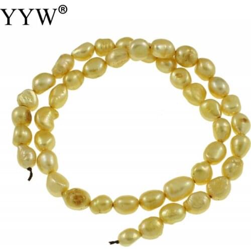 7-8mm Cultured Baroque Freshwater Pearl Beads For Making Neacklace Bracelets Decoration Yellow Hole 0.8mm 14.5 Inch Strand