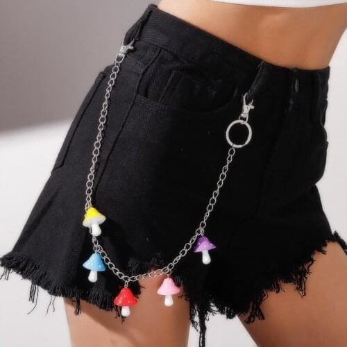 Candy Color Resin Mushroom Pendant Keychain Trousers Pants Chain Girls Hip hop Club Jewelry Punk Mushroom Pants Chain For Women