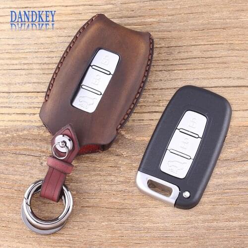 Dandkey Genuine Leather Remote Key Shell Cover For Hyundai I30 Ix35 Equus Genesis Velo Sonata Elantra 3 Buttons Car Key Case